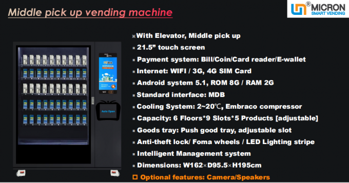 Máquina expendedora automática de Saland de la fruta 21,5 pulgadas de canales ajustables de la pantalla 10