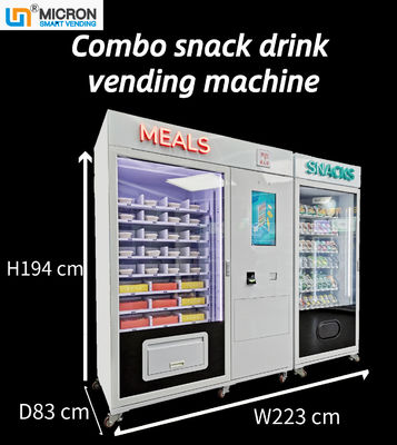 Venta elegante de la comida del bocado del micrón de encargo combinado de la máquina expendedora con microonda y el sistema de enfriamiento