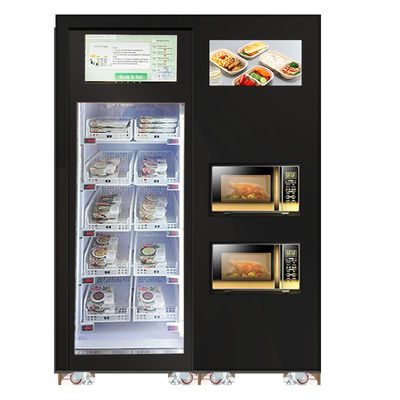Máquina de venta de refrigeradores inteligentes con microondas para comidas calientes. Máquina de venta de ensalada de refrigeración con lector de tarjetas