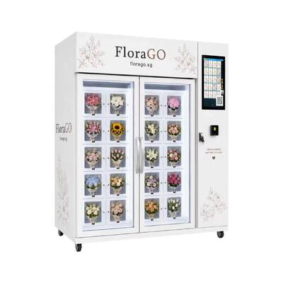 Máquina expendedora de flores equipada con control de inventario inteligente y compartimentos refrigerados para la venta de flores frescas en cualquier momento
